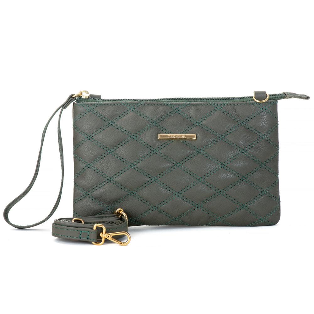 Bolsa Transversal Pequena Couro Verde Militar Patrícia