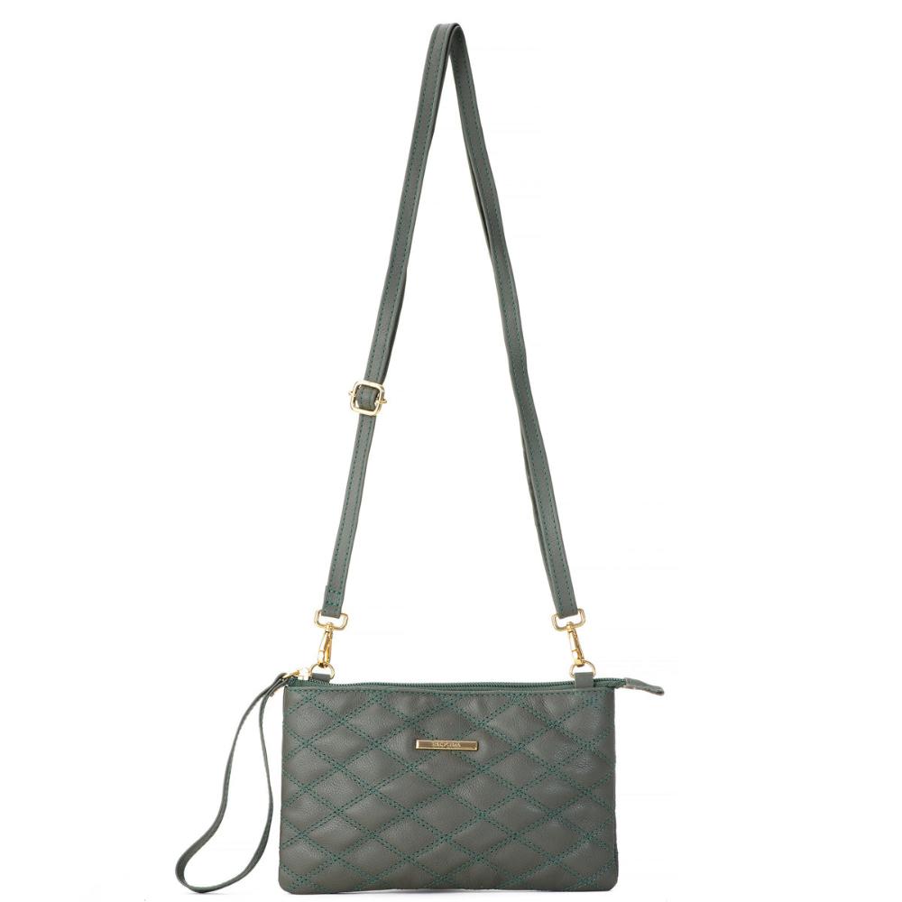 Bolsa Transversal Pequena Couro Verde Militar Patrícia