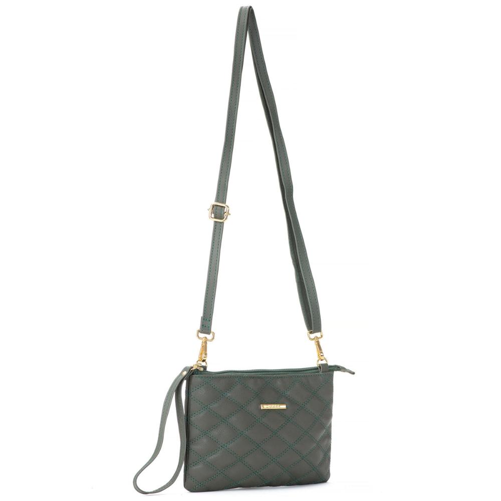 Bolsa Transversal Pequena Couro Verde Militar Patrícia