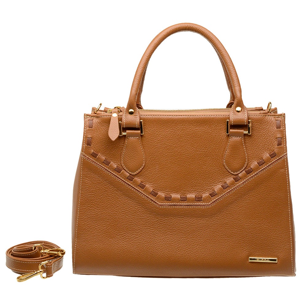Bolsa Transversal Tote Couro Caramelo Média Marisa