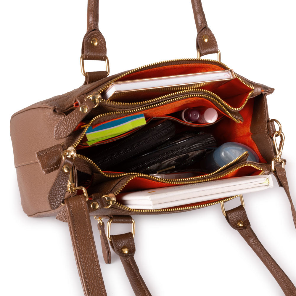 Bolsa Transversal Tote Couro Marrom Média Lara