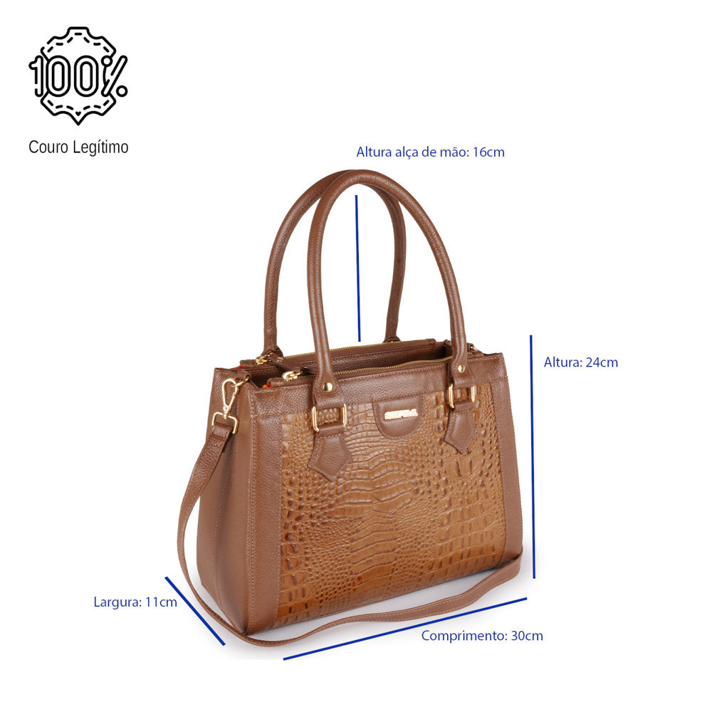 Bolsa Transversal Tote Couro Marrom Média Lara