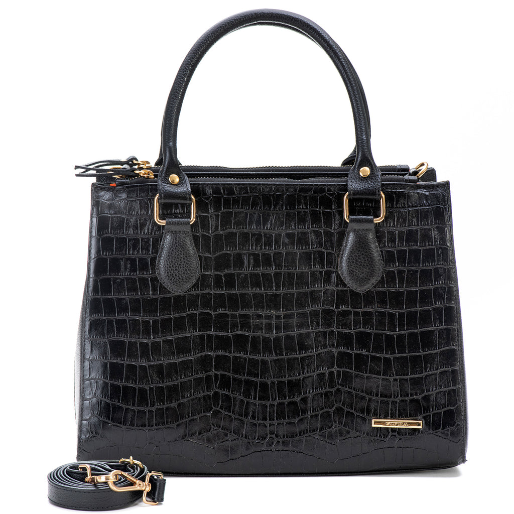 Bolsa Transversal Tote Couro Preta Média Marisa