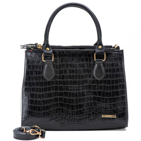 Bolsa Transversal Tote Couro Preta Média Marisa