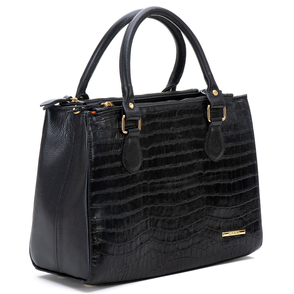 Bolsa Transversal Tote Couro Preta Média Marisa