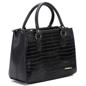 Bolsa Transversal Tote Couro Preta Média Marisa