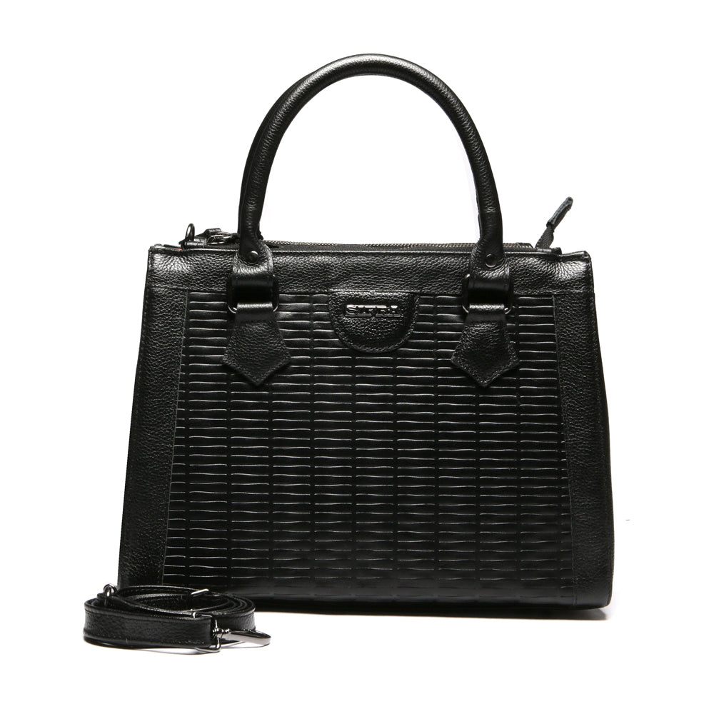 Bolsa Transversal Tote Couro Preto Média Lara