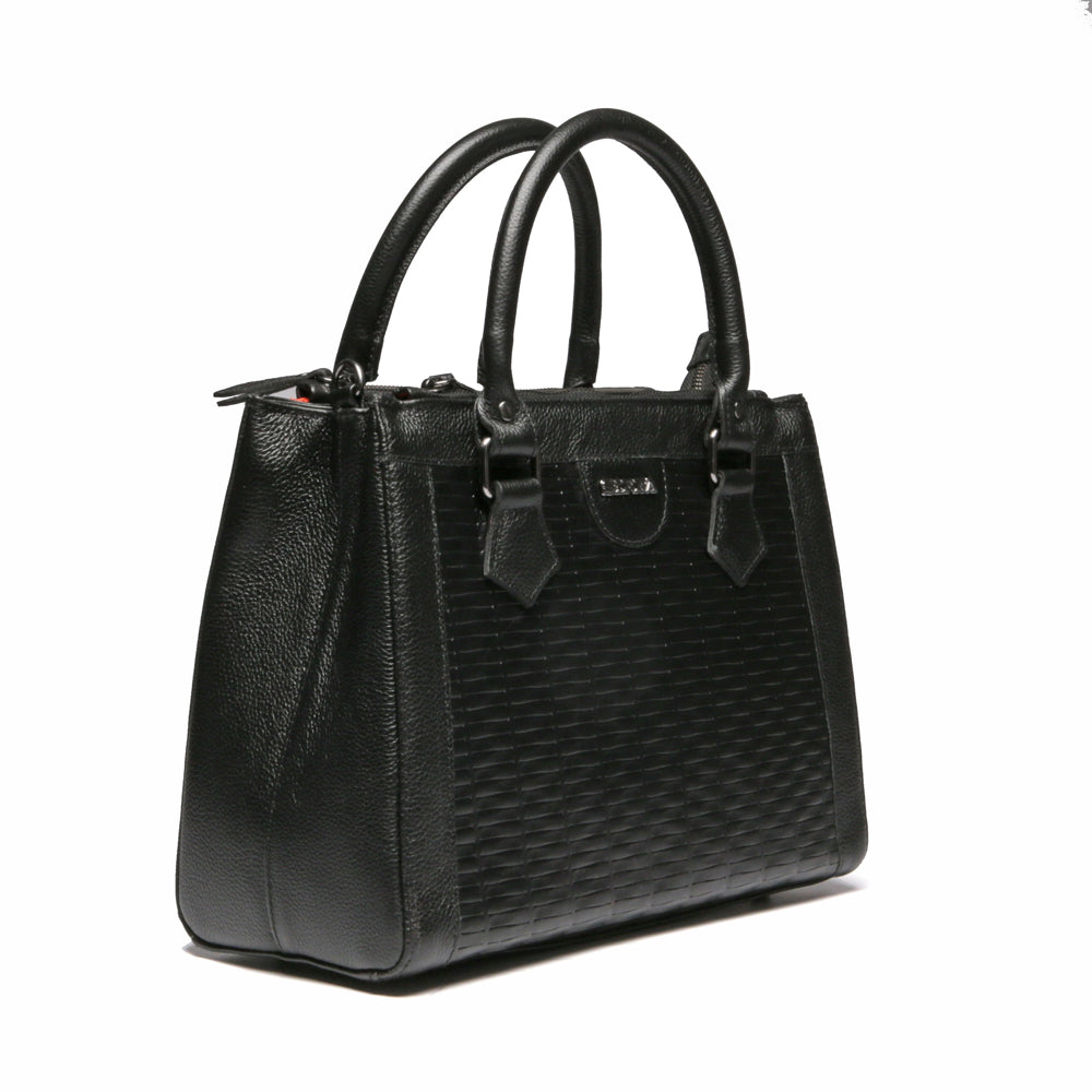 Bolsa Transversal Tote Couro Preto Média Lara