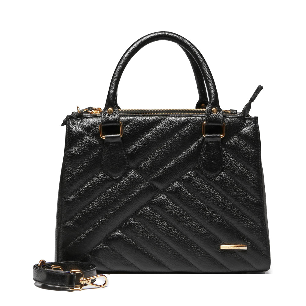 Bolsa Transversal Tote Matelasse Couro Preta Média Marisa