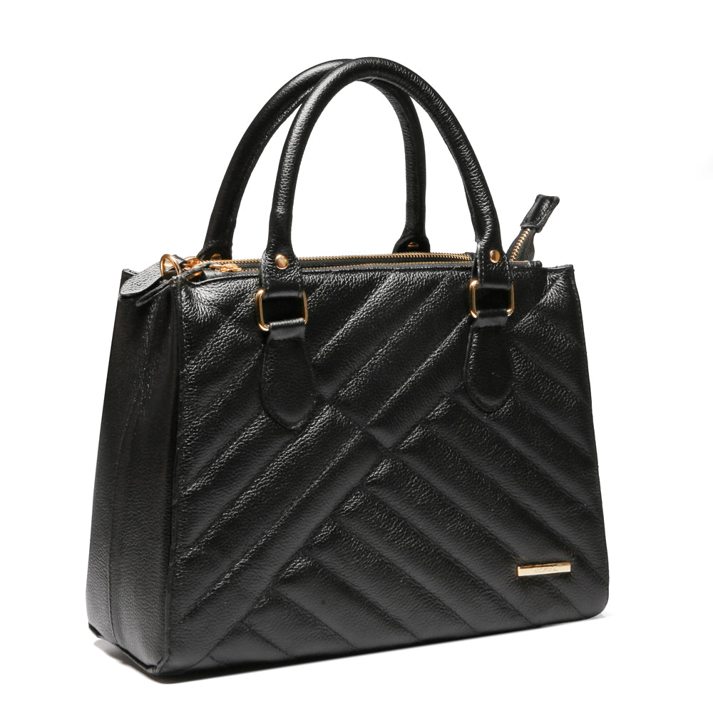 Bolsa Transversal Tote Matelasse Couro Preta Média Marisa