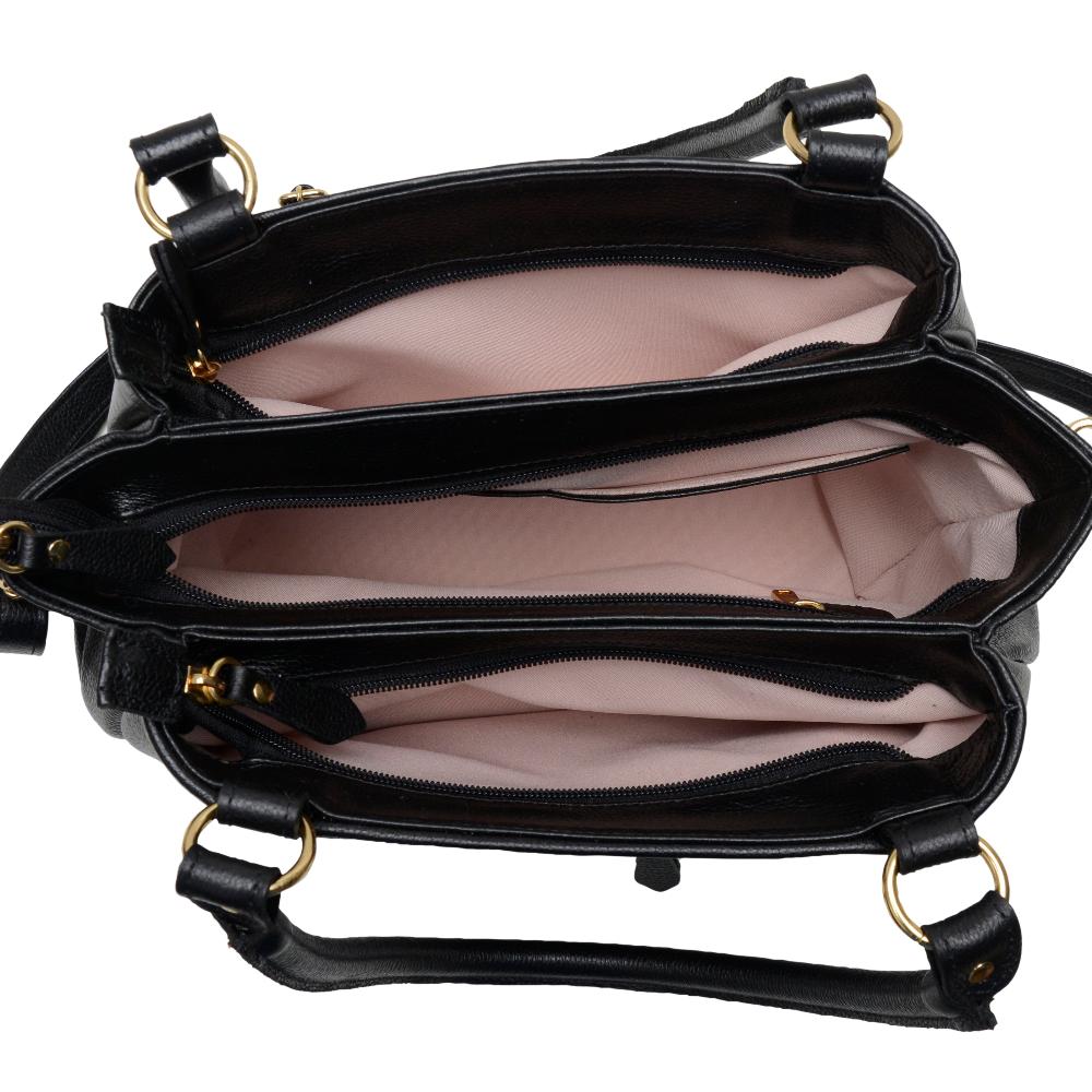 Bolsa de Ombro Média Couro Preta Amélia