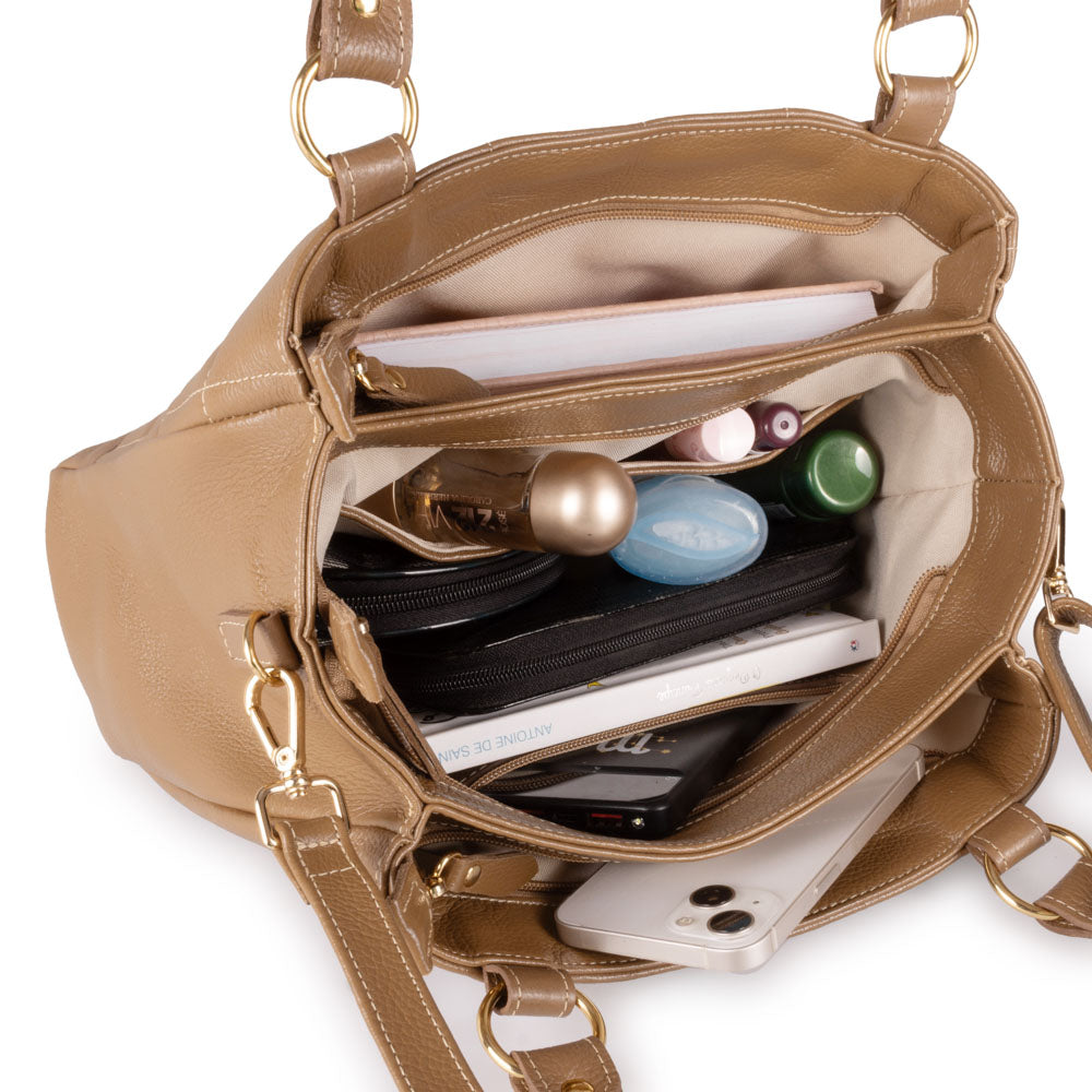 Bolsa de Ombro Média Matelasse Couro Caramelo Amélia