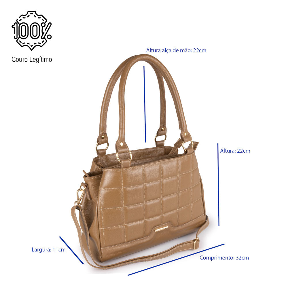 Bolsa de Ombro Média Matelasse Couro Caramelo Amélia