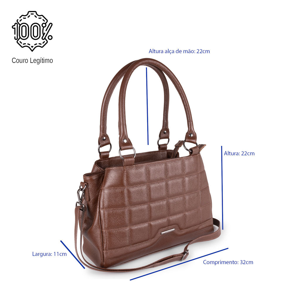 Bolsa de Ombro Média Matelasse Couro Marrom Amélia