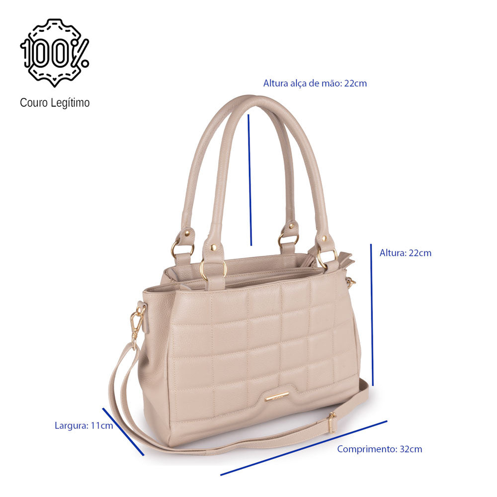 Bolsa de Ombro Média Matelasse Couro Off White Amélia