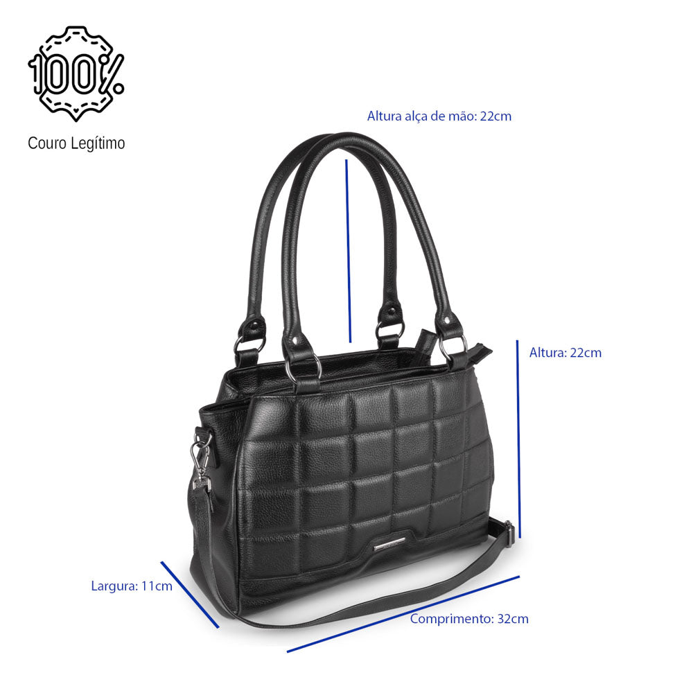 Bolsa de Ombro Média Matelasse Couro Preto Amélia