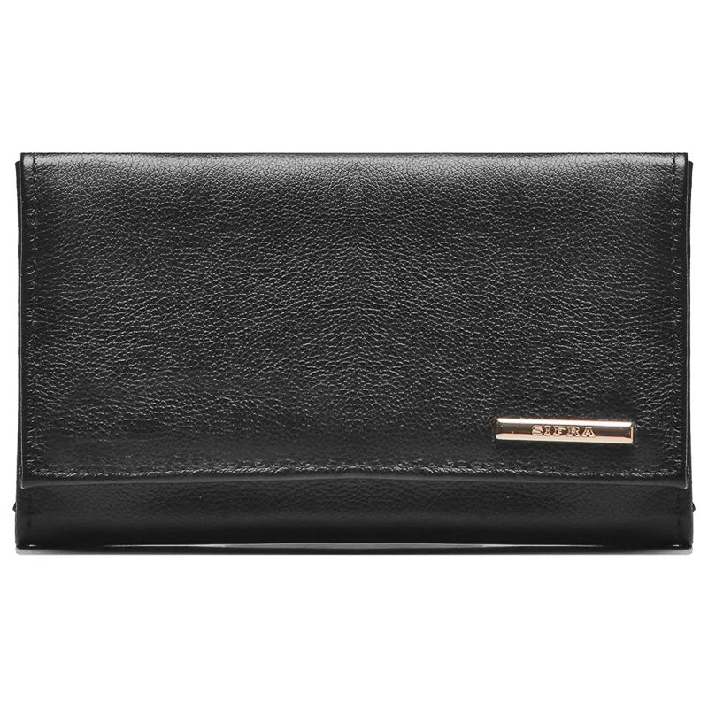 Carteira Feminina Couro Preta Média de Mão Valentina