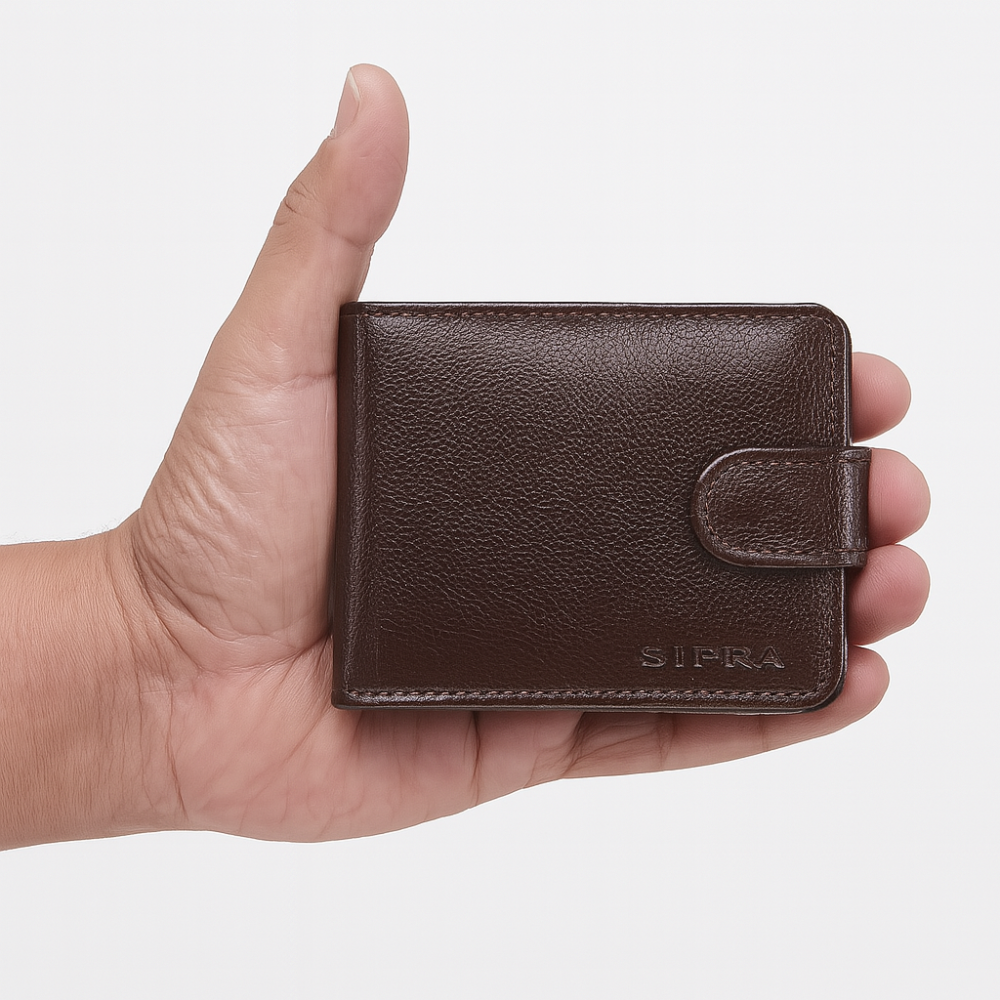 Carteira Masculina Couro Marrom com Botão