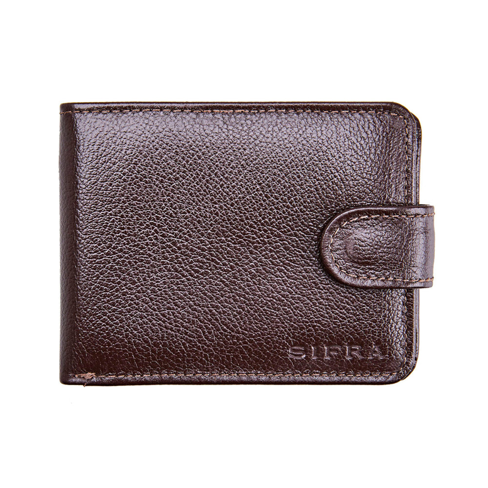 Carteira Masculina Couro Marrom com Botão