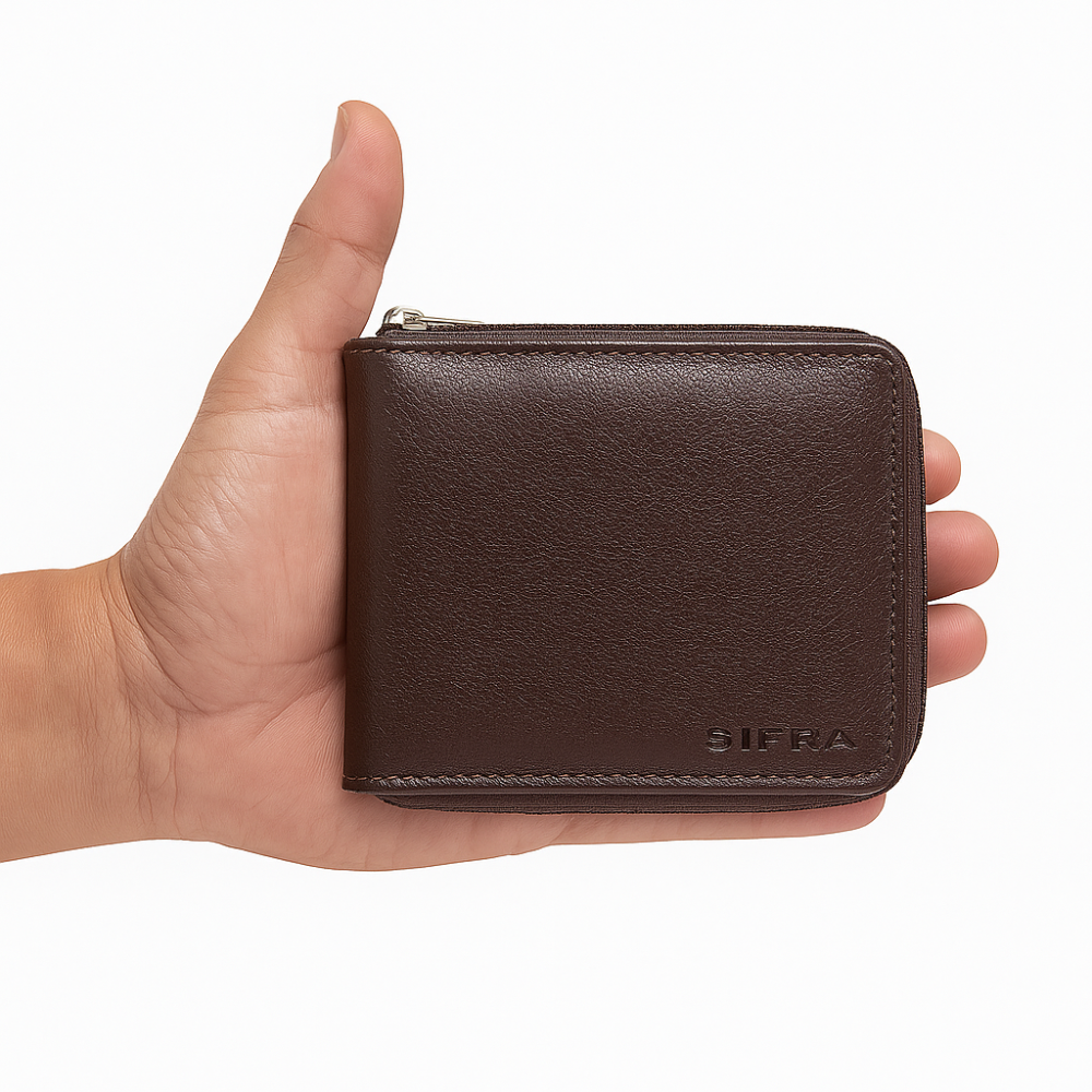 Carteira Masculina Couro Marrom com Zíper