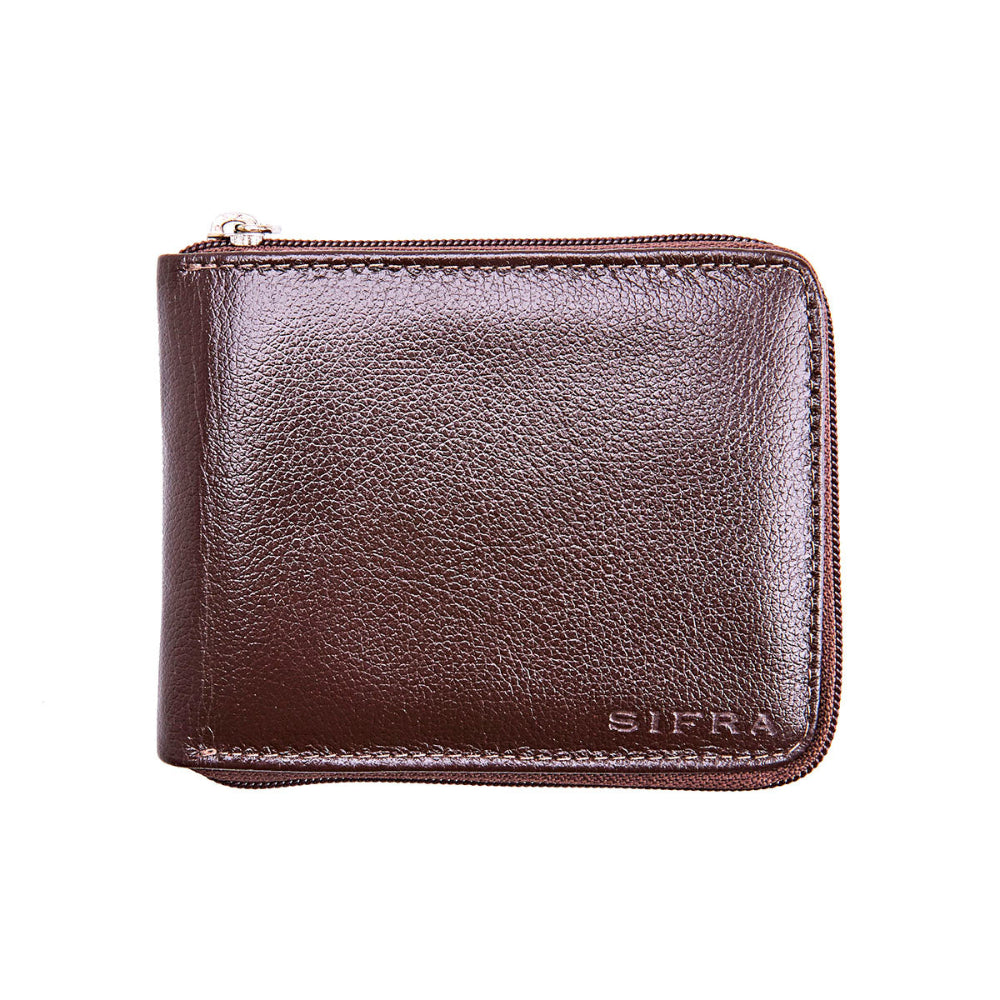 Carteira Masculina Couro Marrom com Zíper