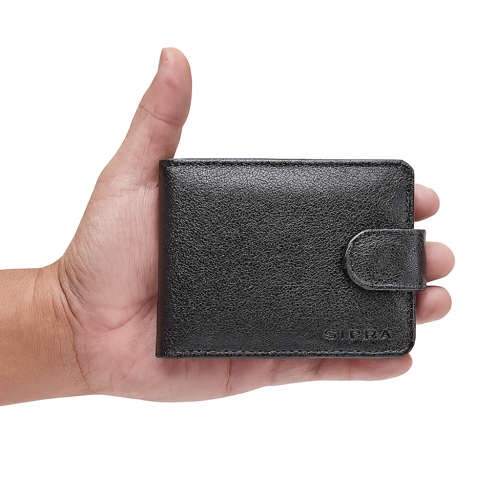 Carteira Masculina Couro Preto com Botão