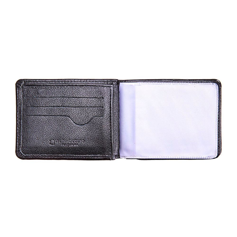 Carteira Masculina Couro Preto com Porta Moedas