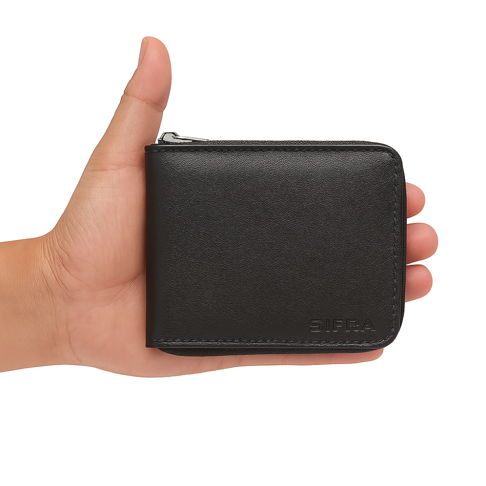 Carteira Masculina Couro Preto com Zíper