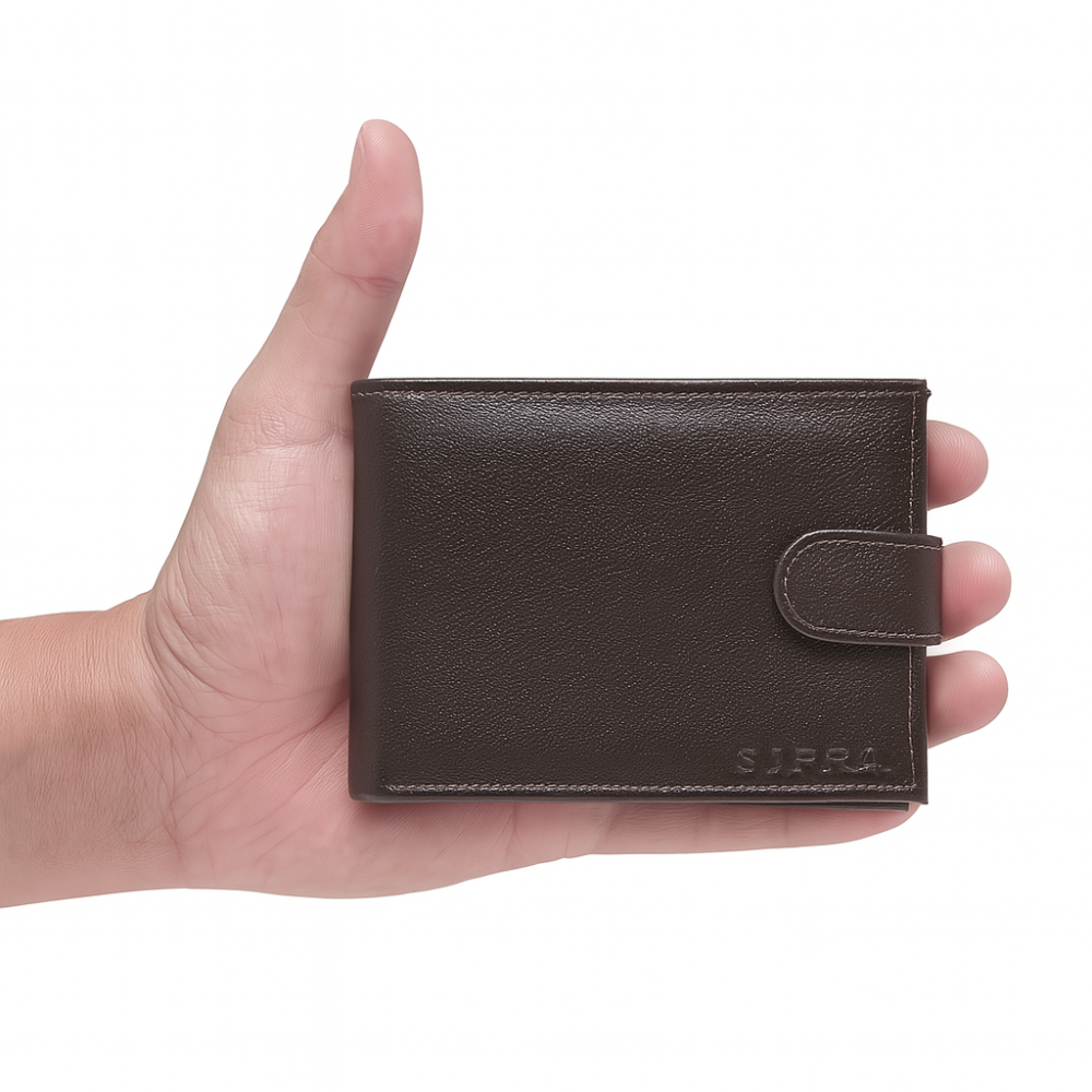 Carteira Masculina Grande Couro Marrom com Botão