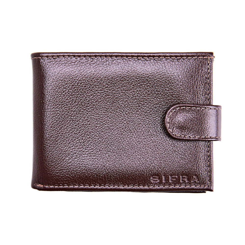 Carteira Masculina Grande Couro Marrom com Botão