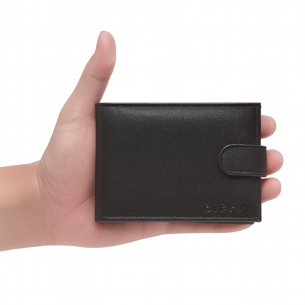 Carteira Masculina Grande Couro Preto com Botão