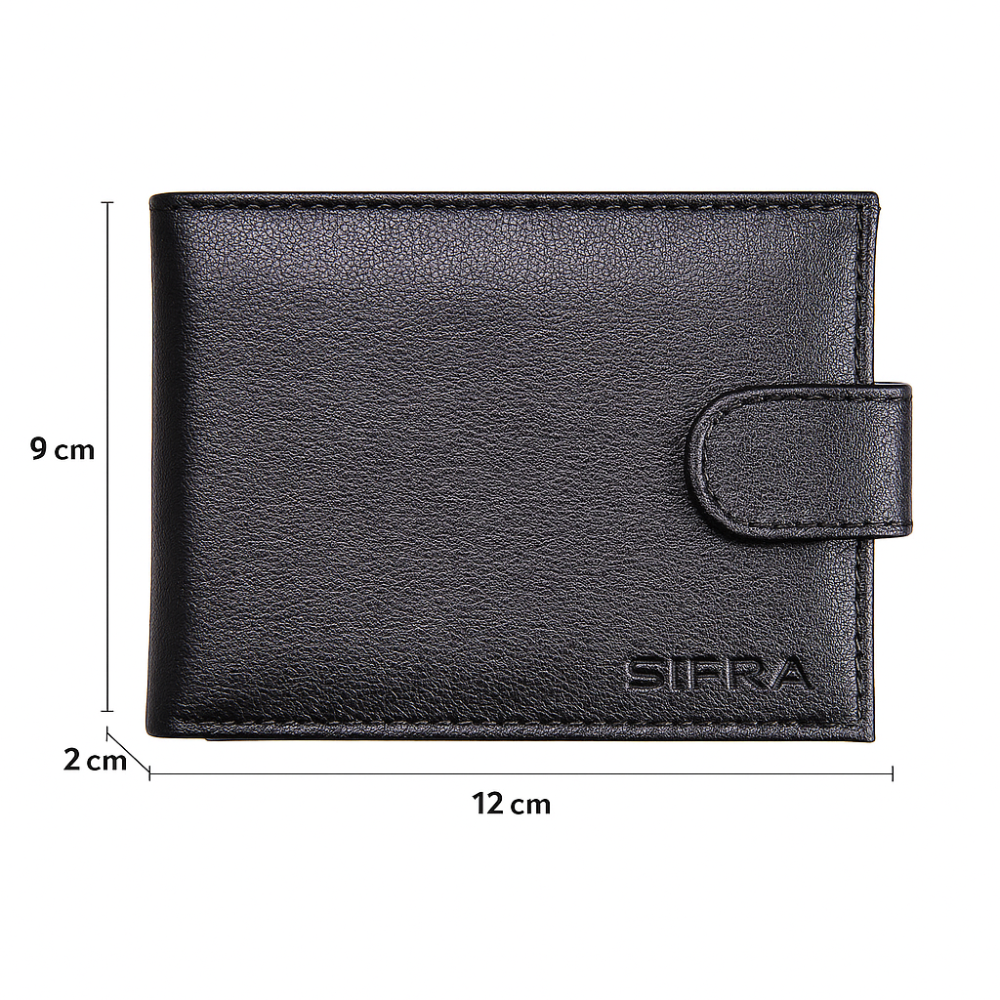 Carteira Masculina Grande Couro Preto com Botão