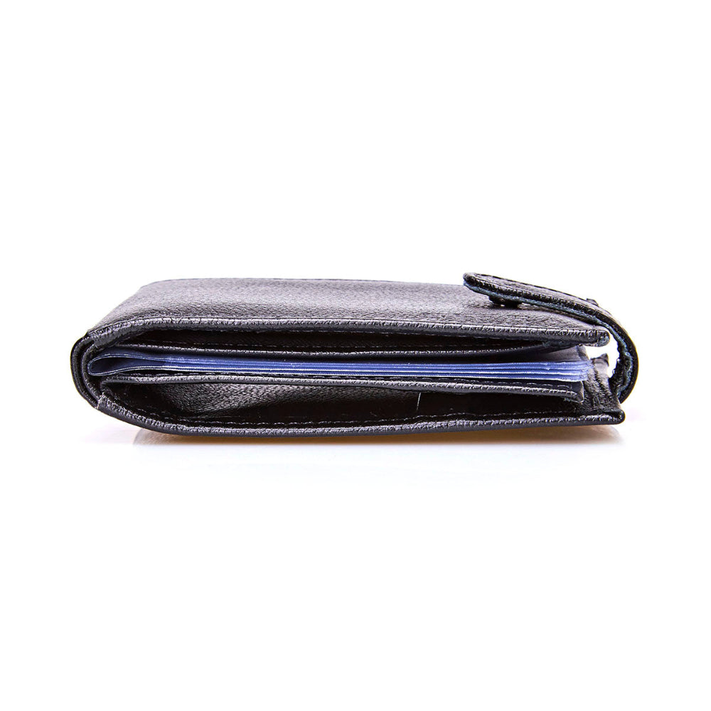 Carteira Masculina Grande Couro Preto com Botão