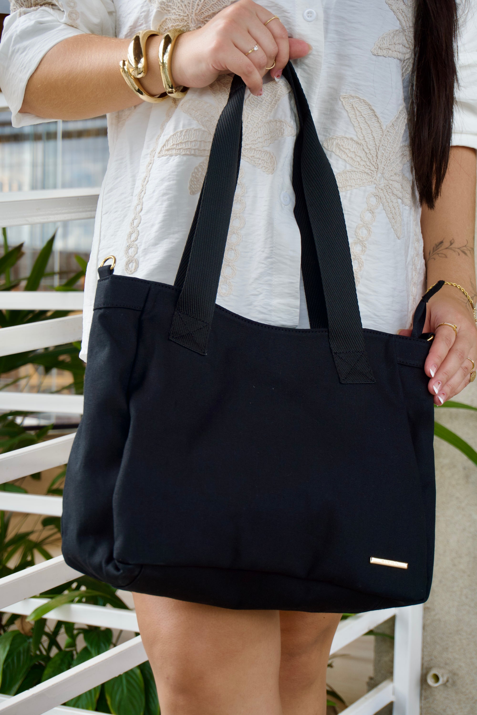 Bolsa Sacola Com Zíper Lona Preta Essência