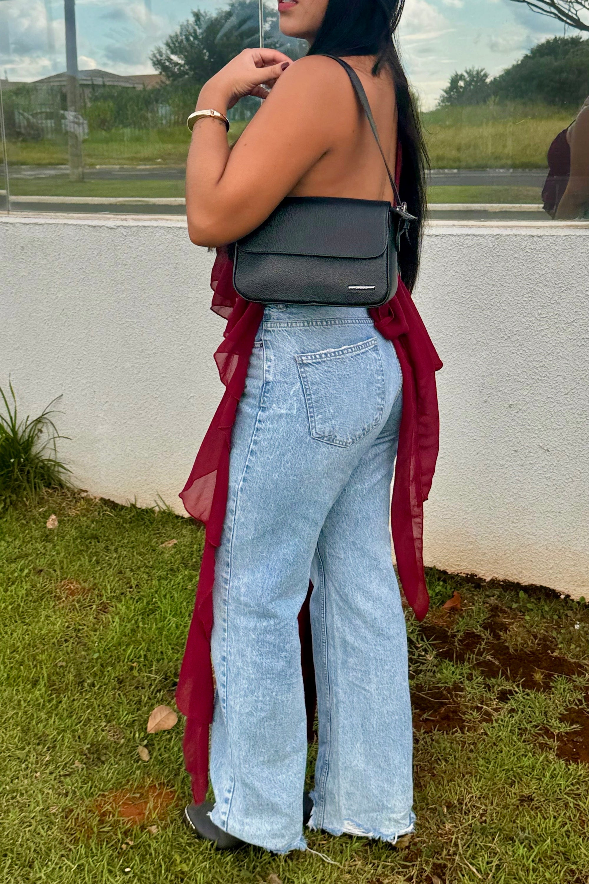 Bolsa Transversal Média Couro Preta Ibiza