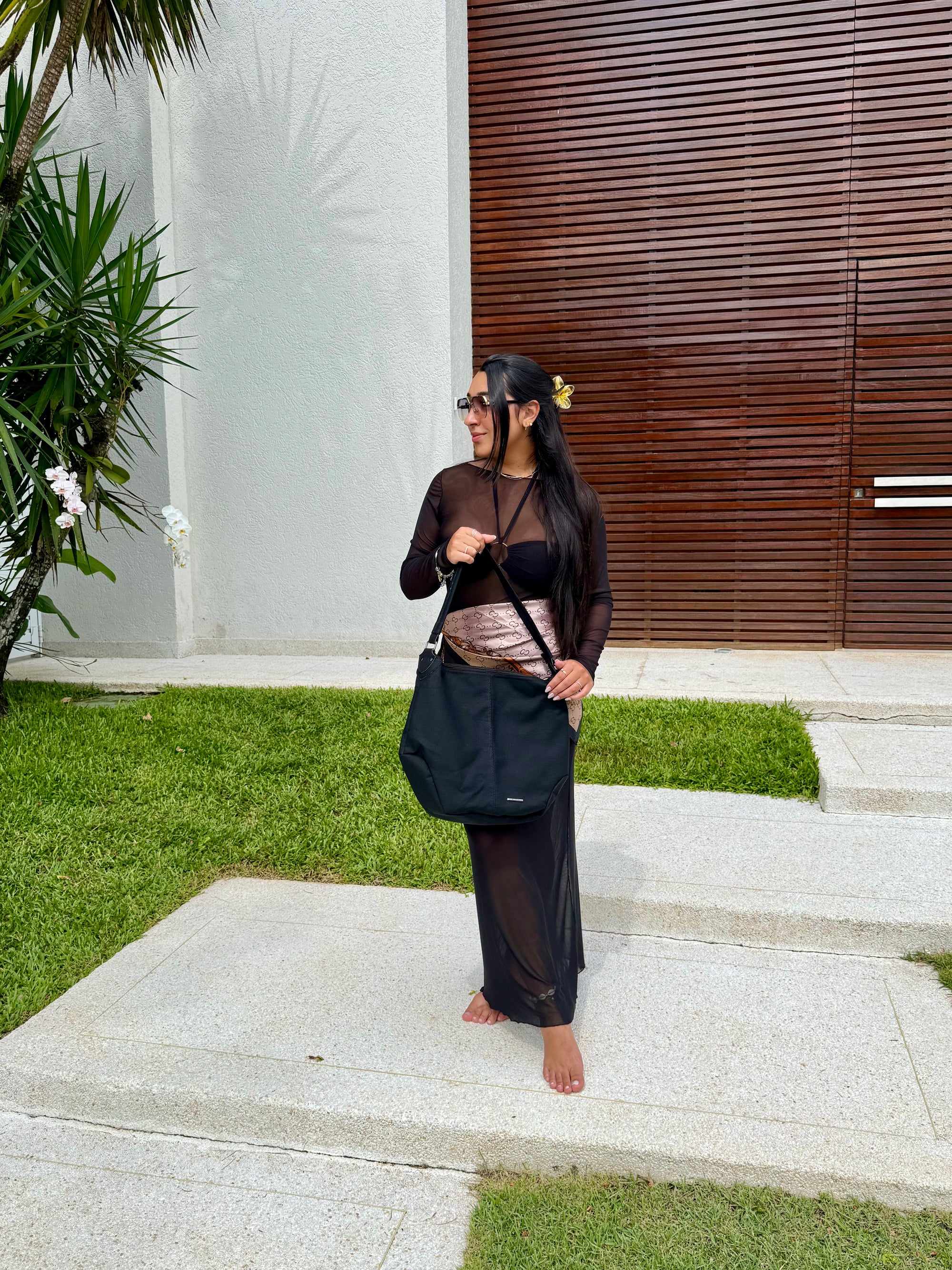 Bolsa Saco Feminina Lona Preta Alana