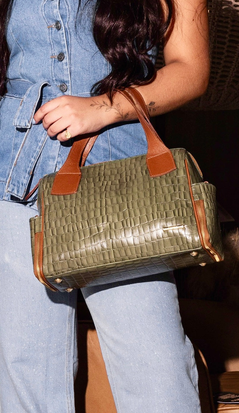 Bolsa Feminina Estruturada Couro Verde Mony
