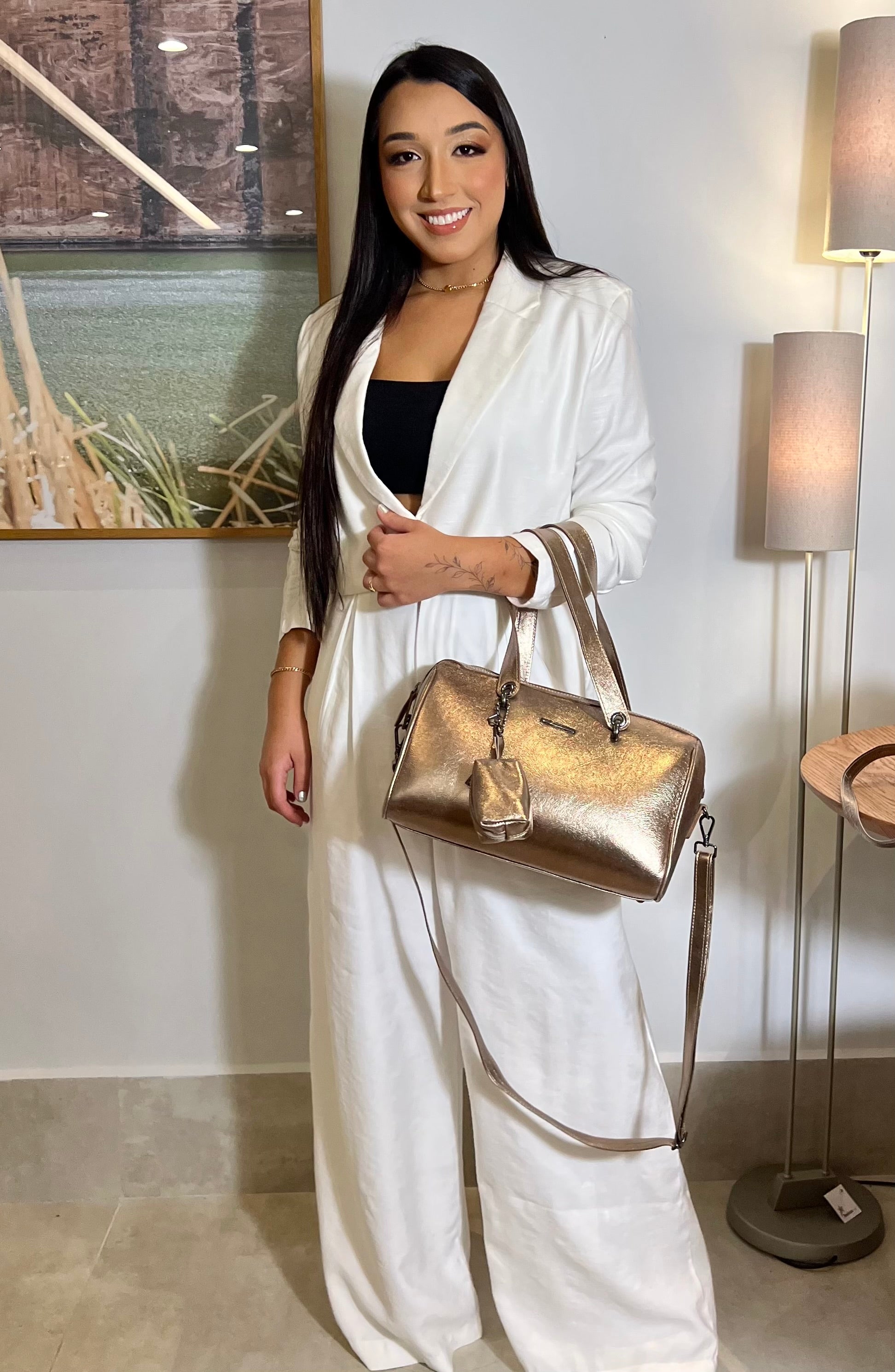 Bolsa Feminina de Ombro Couro Ouro Velho Bianca