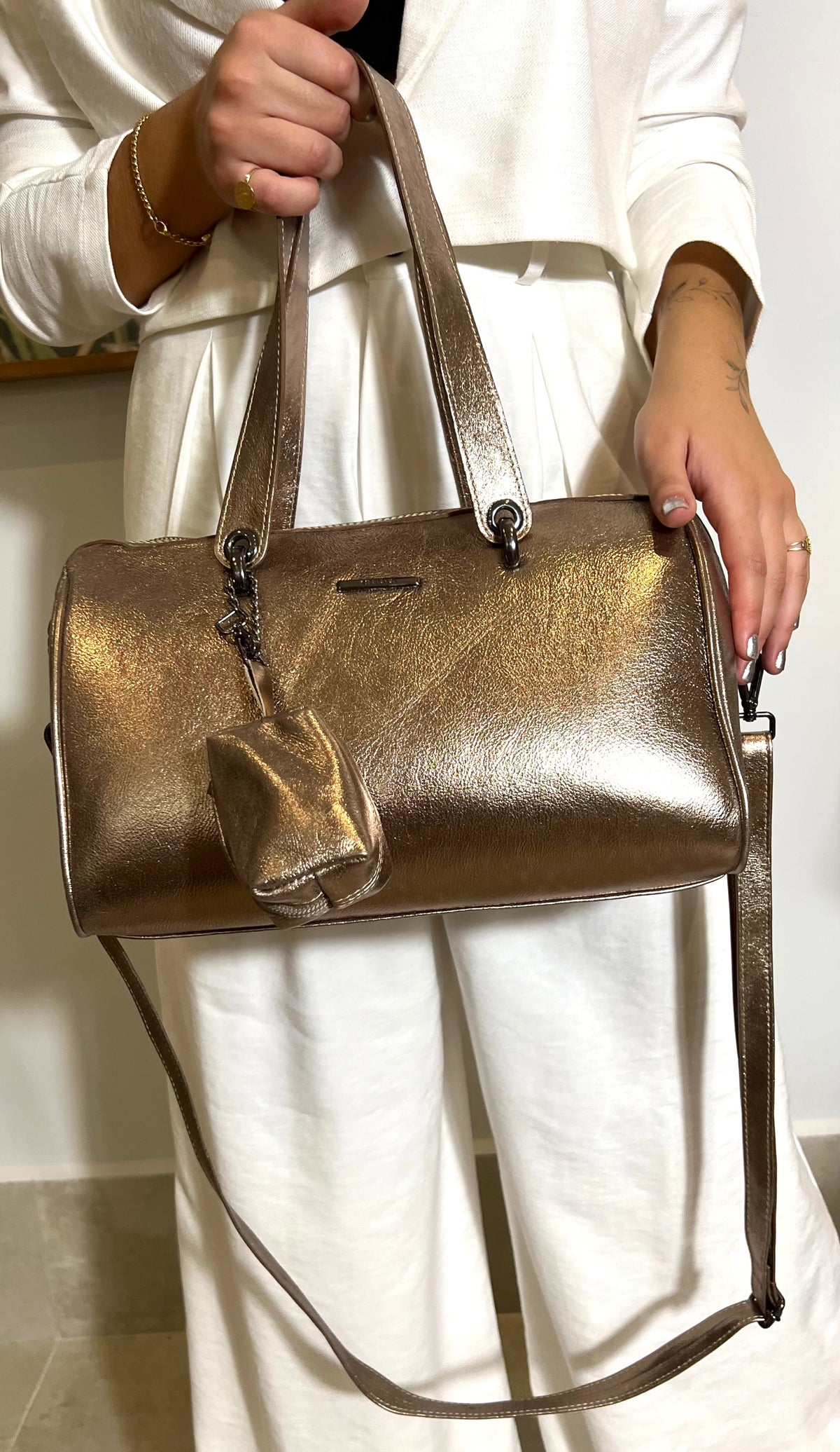 Bolsa Feminina de Ombro Couro Ouro Velho Bianca