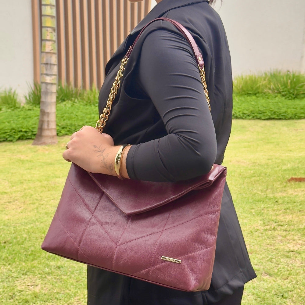 Bolsa Ombro Envelope Couro Cabernet Viena