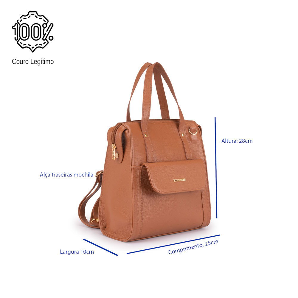Mochila Feminina Média Couro Caramelo Amsterdã