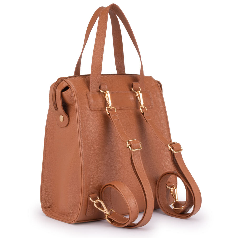 Mochila Feminina Média Couro Caramelo Amsterdã