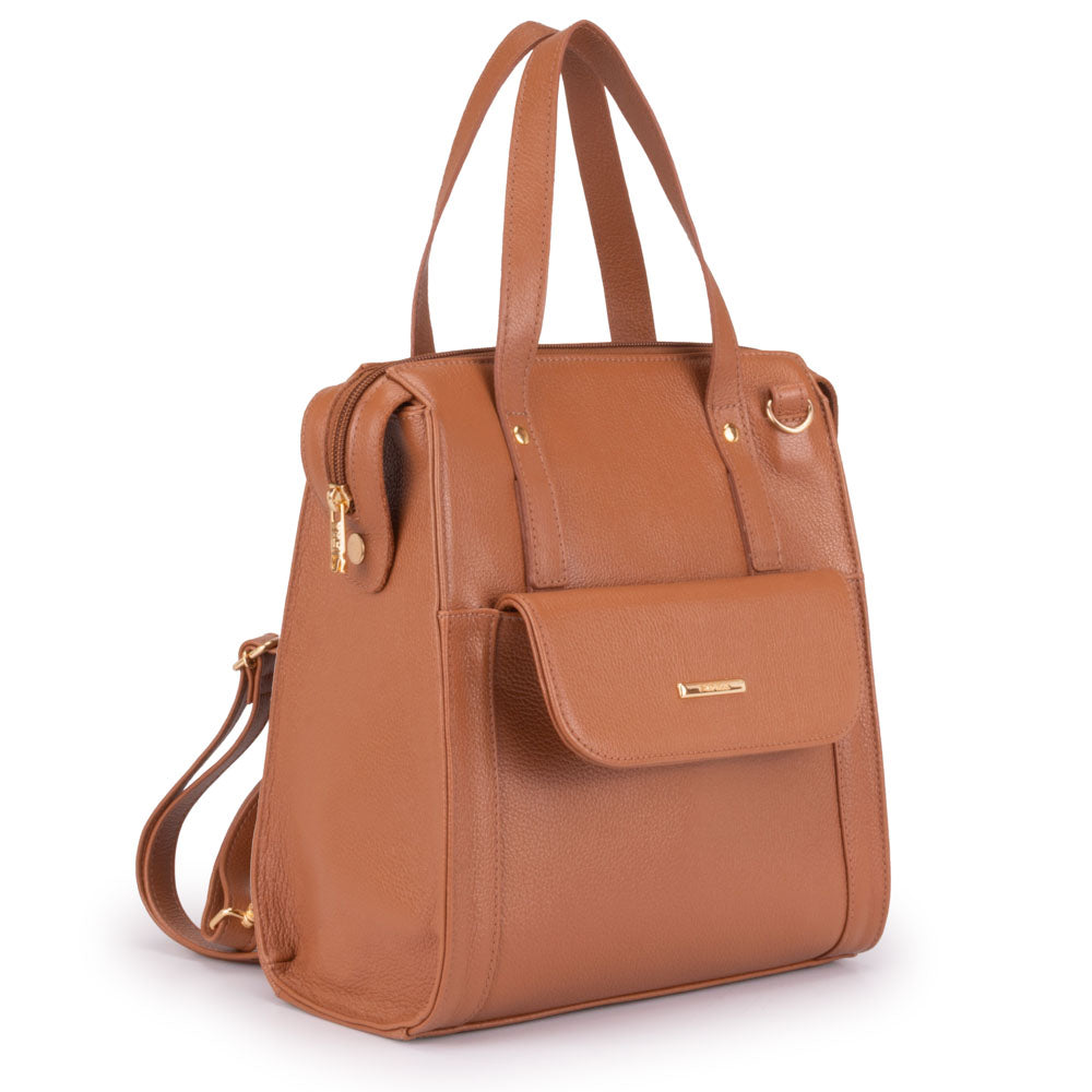 Mochila Feminina Média Couro Caramelo Amsterdã