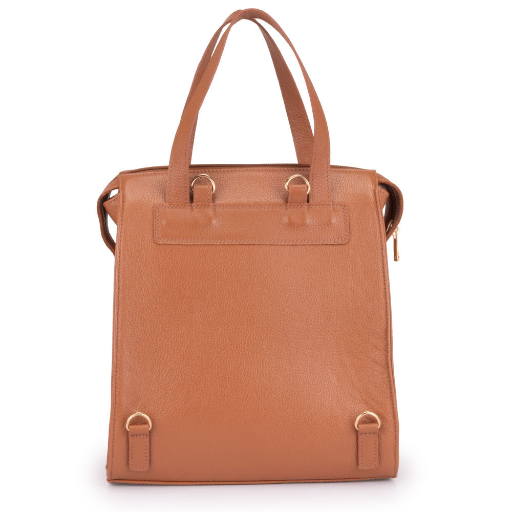 Mochila Feminina Média Couro Caramelo Amsterdã