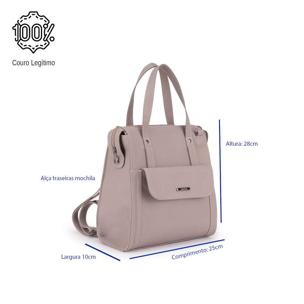 Mochila Feminina Média Couro Cinza Amsterdã