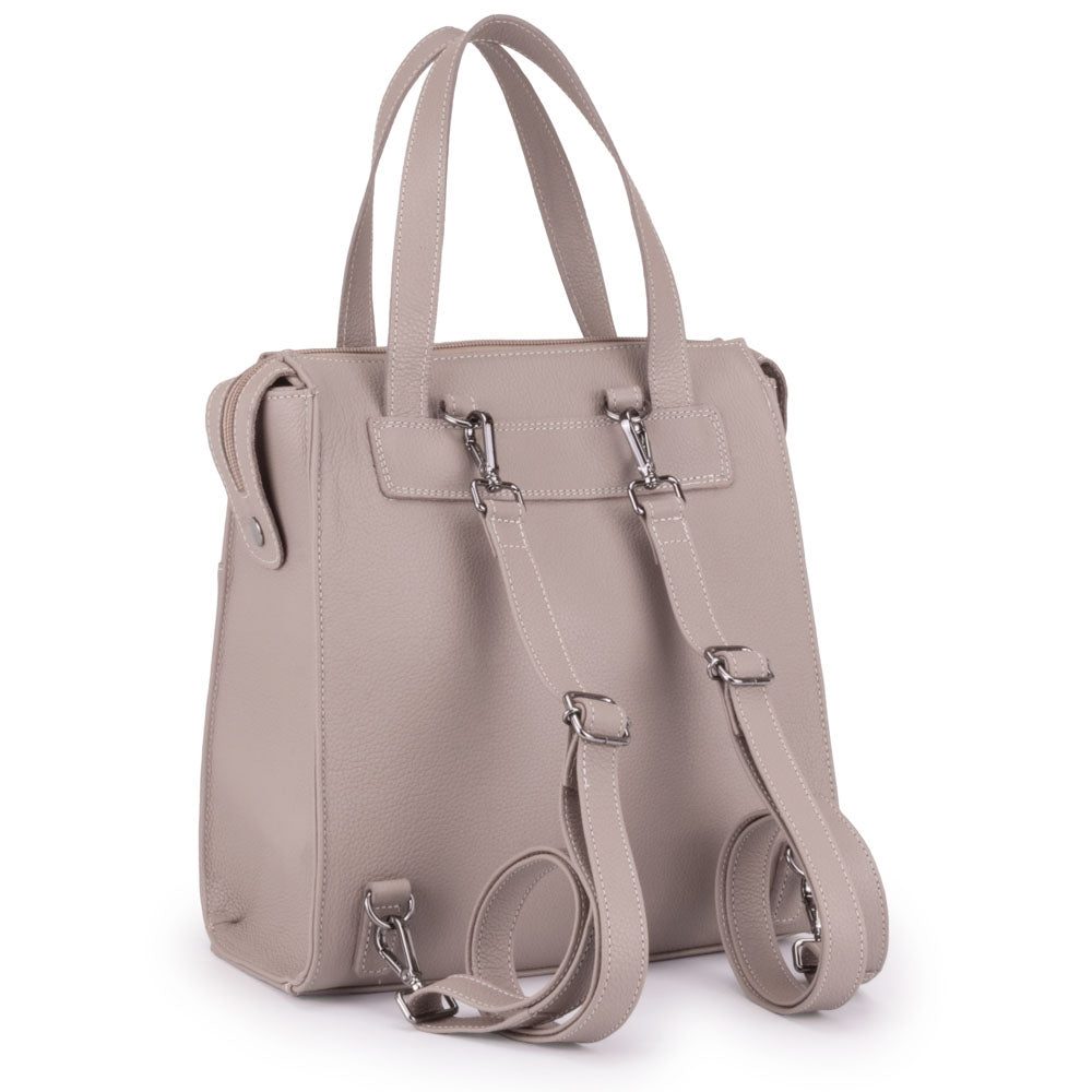 Mochila Feminina Média Couro Cinza Amsterdã