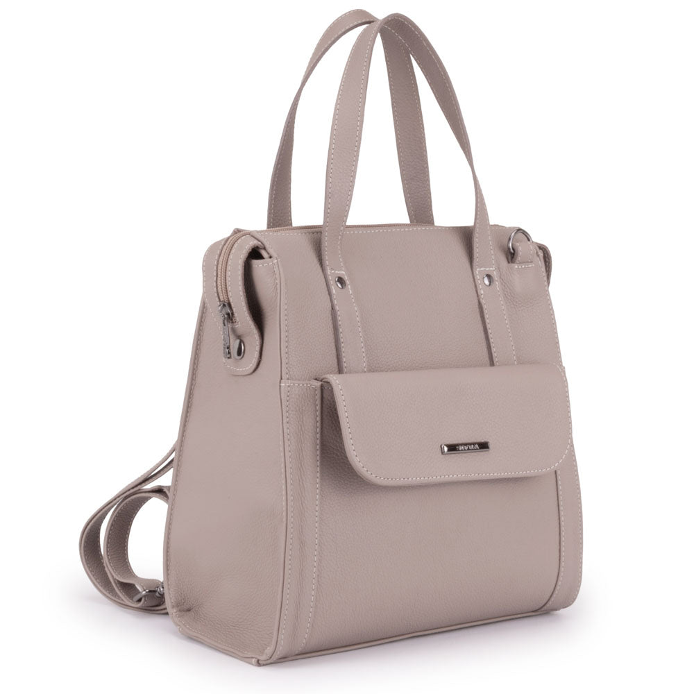 Mochila Feminina Média Couro Cinza Amsterdã