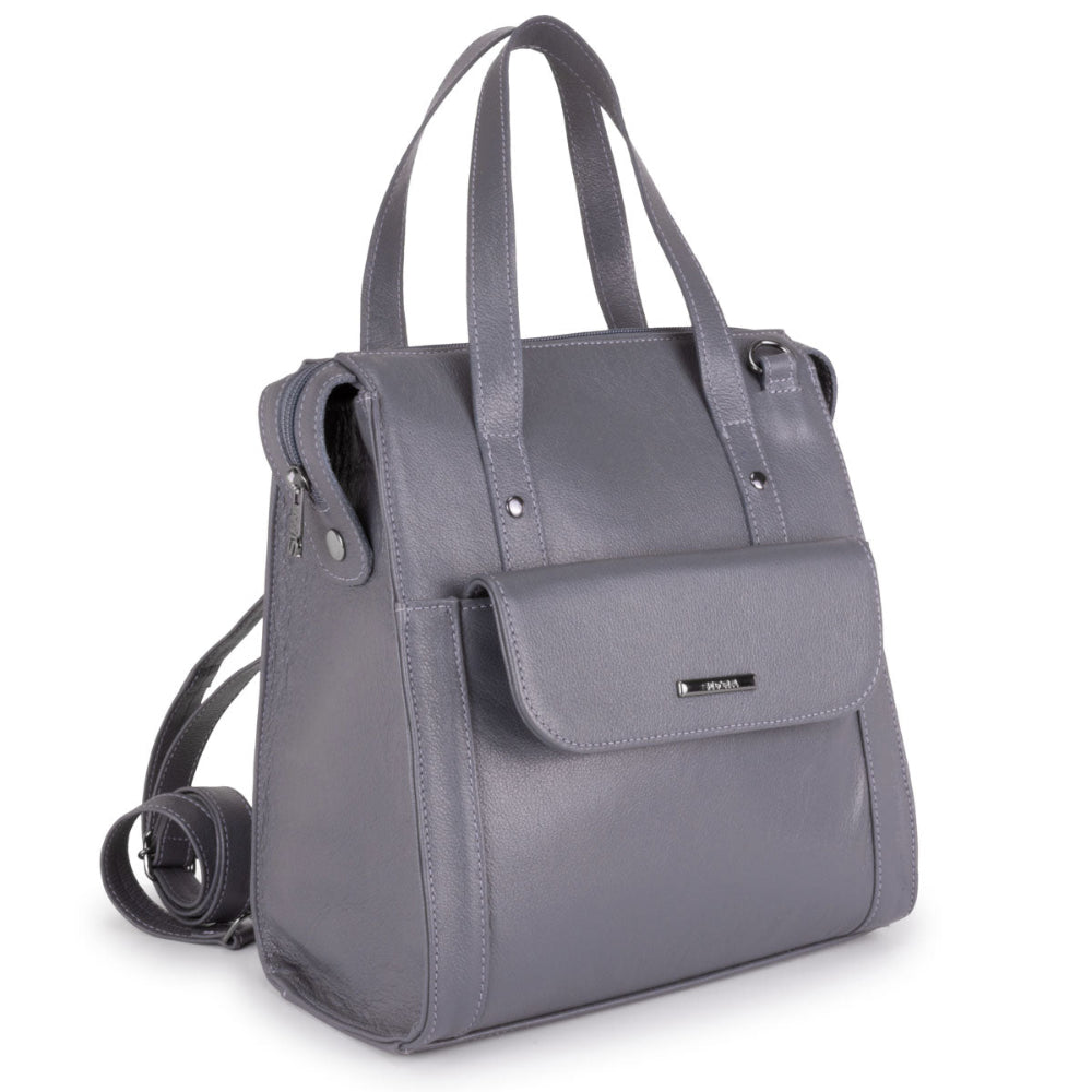 Mochila Feminina Média Couro Grafite Amsterdã