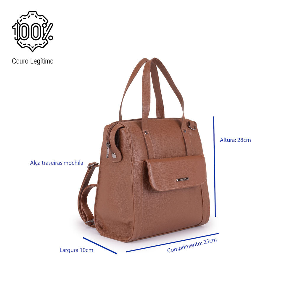 Mochila Feminina Média Couro Marrom Amsterdã