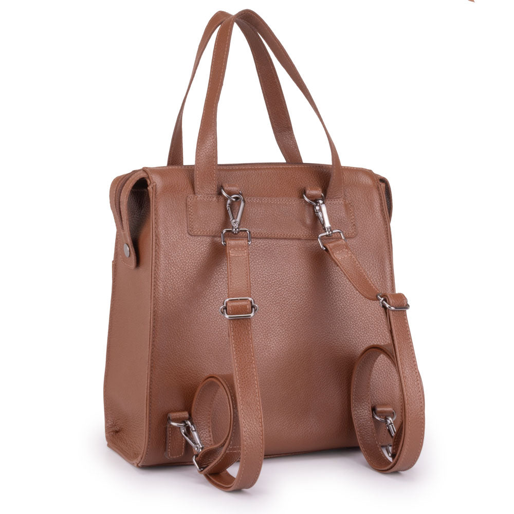 Mochila Feminina Média Couro Marrom Amsterdã